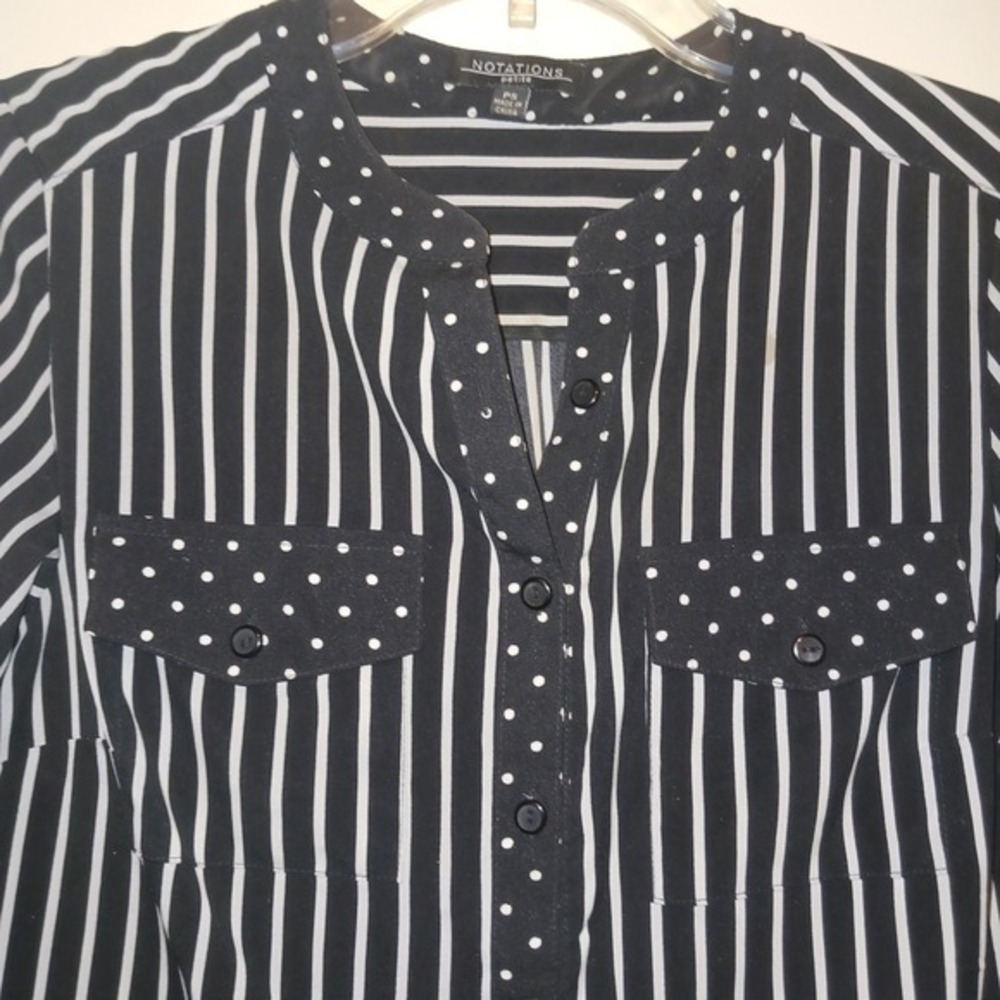 NOTATIONS Y2K Petite Striped Polka Dot Collar long sleeve Shirt Top PS